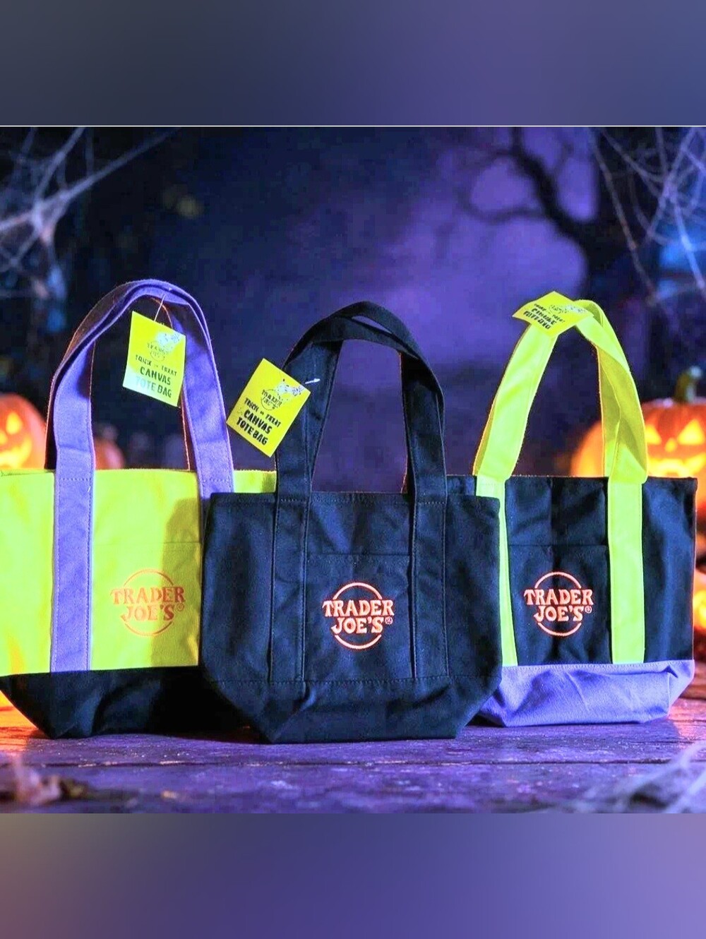 Trader Joe's Halloween Limited Edition MINI TOTE BAGS, Set Of 3, New With Tags
